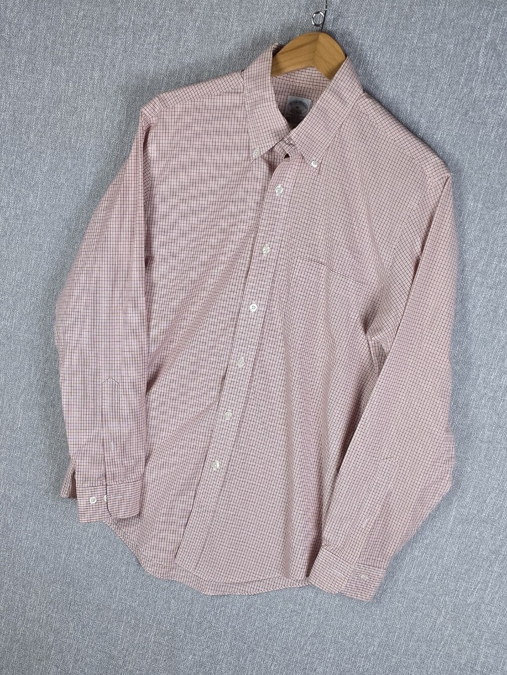 Brooks Brothers Original Polo Shirt Slim Button Down Orange/Maroon/White Sz M